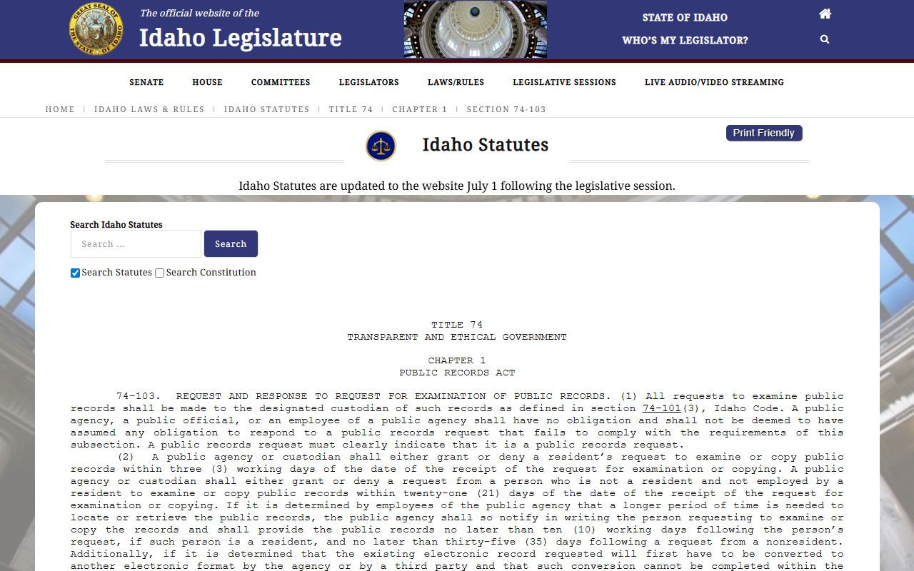 Blaine County clerk records public records timing statute