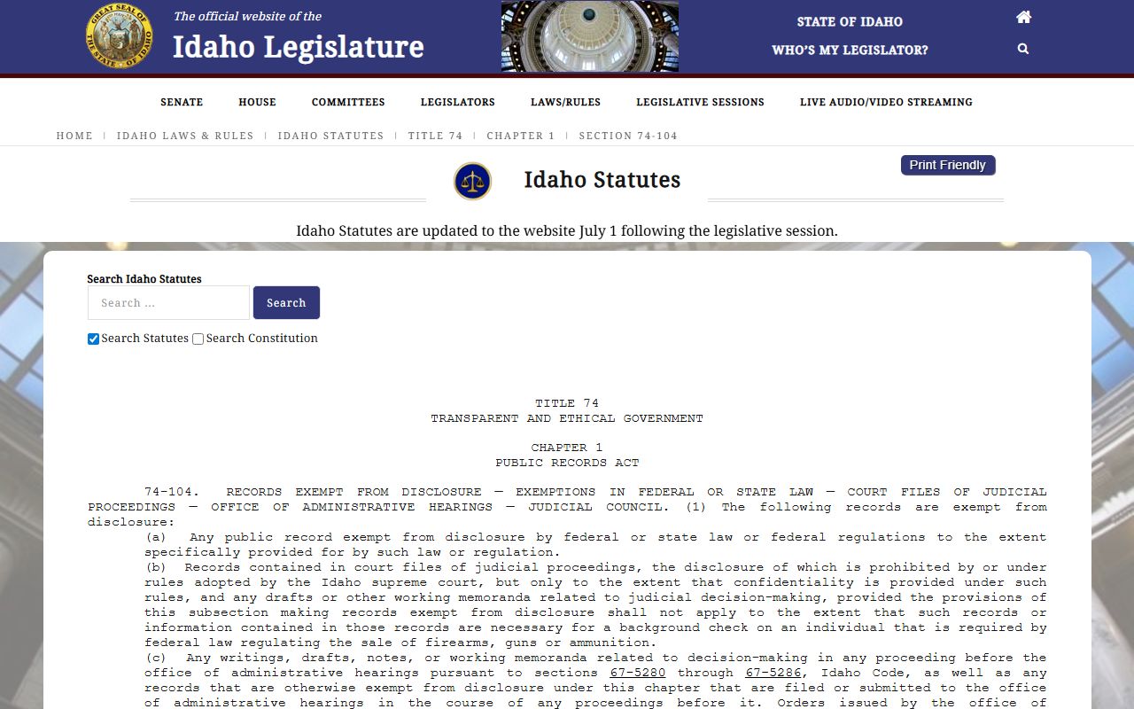 Blaine County court dockets judicial records authority statute