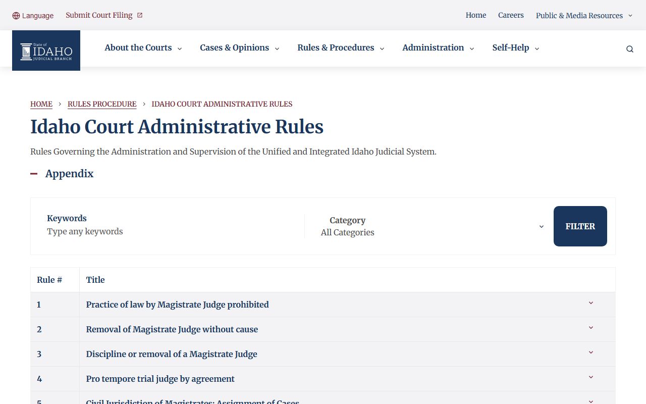 Blaine County court dockets Idaho Court Administrative Rules