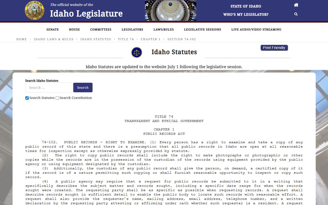 Blaine County court records Idaho public records statute