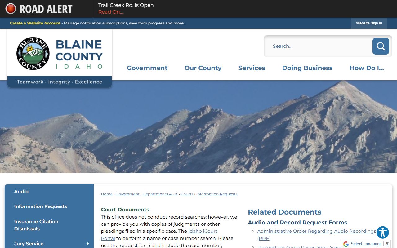 Blaine County court records request instructions