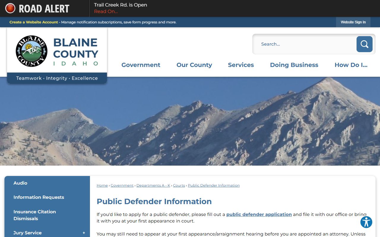 Blaine County criminal court records public defender information