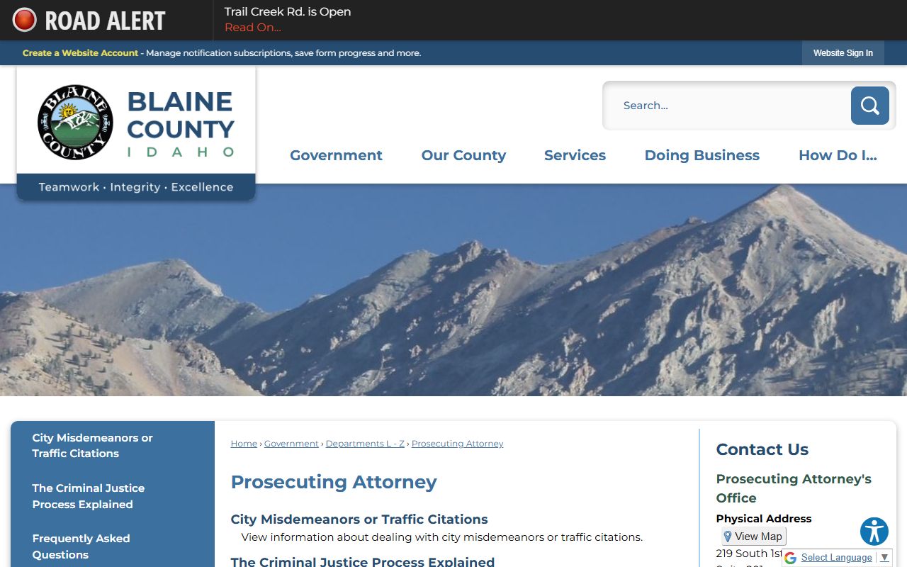Blaine County criminal court records prosecutor office