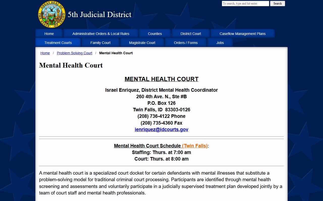 Blaine County District Court Fifth District mental health court source