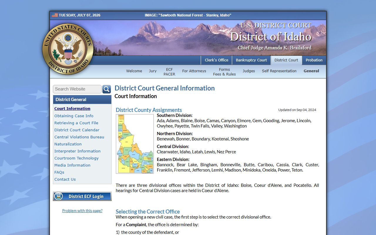 Blaine County District Court District of Idaho general information