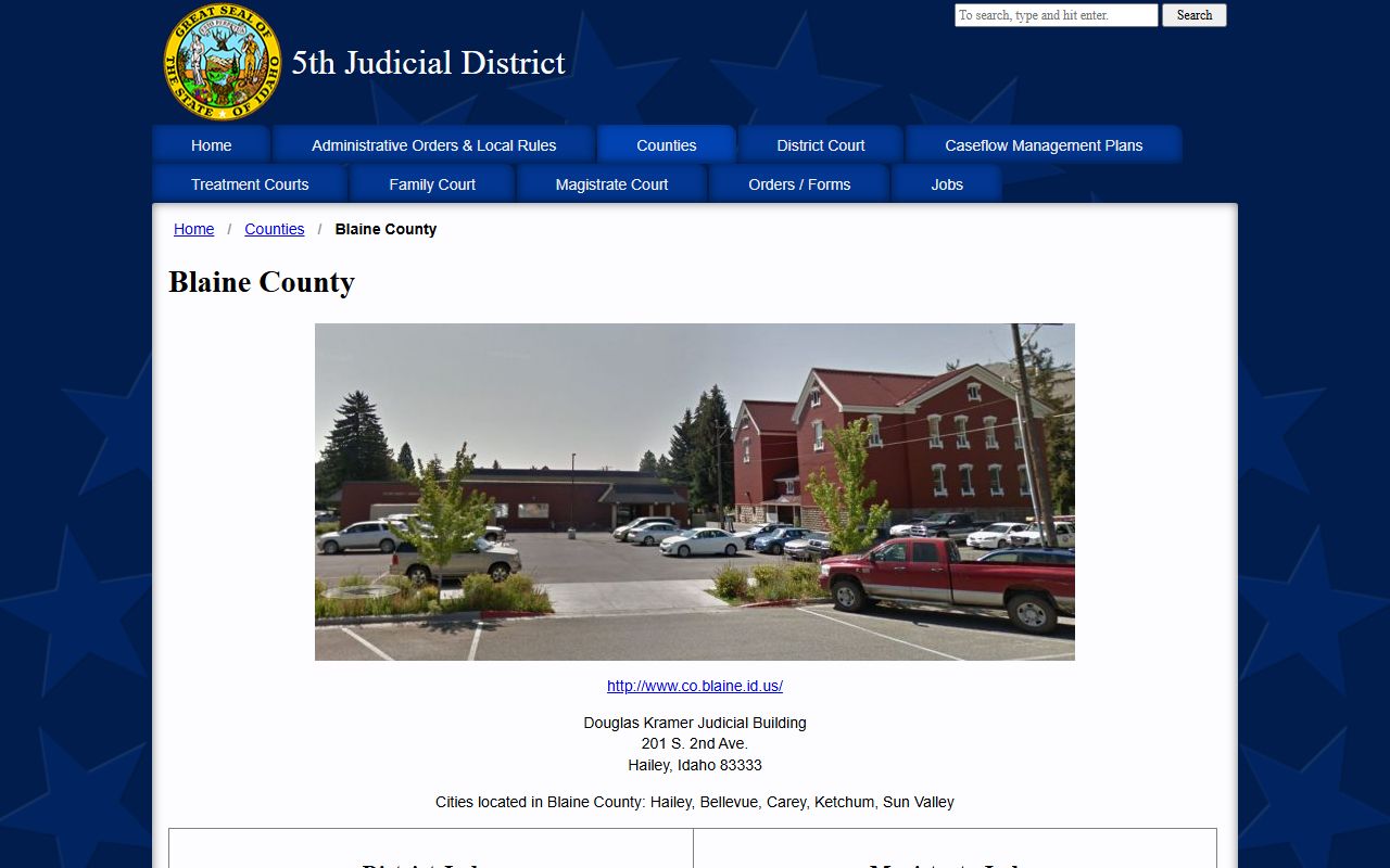 Blaine County Court records Fifth Judicial District Blaine page