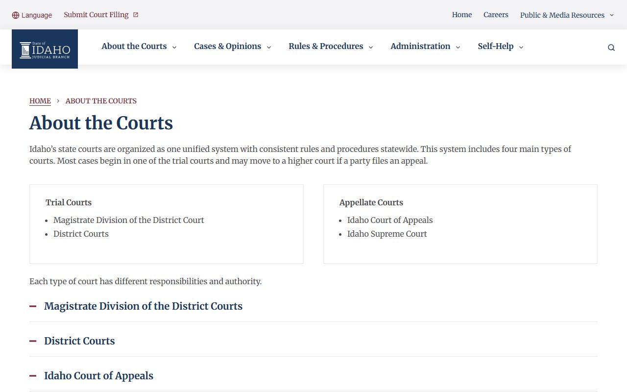 Blaine County Court records Idaho court hierarchy source