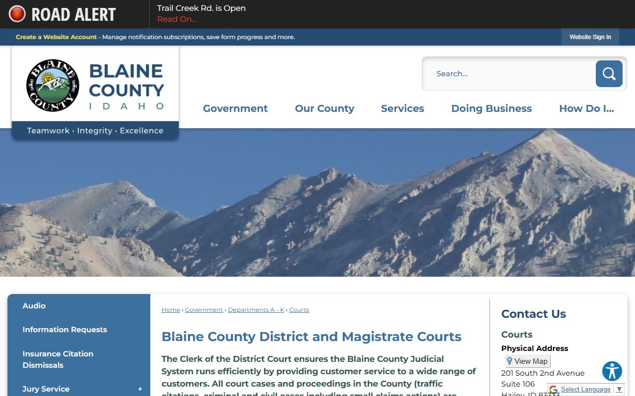 Blaine County Court records District and Magistrate Courts page