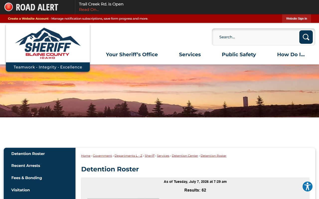 Blaine County inmate roster official detention roster