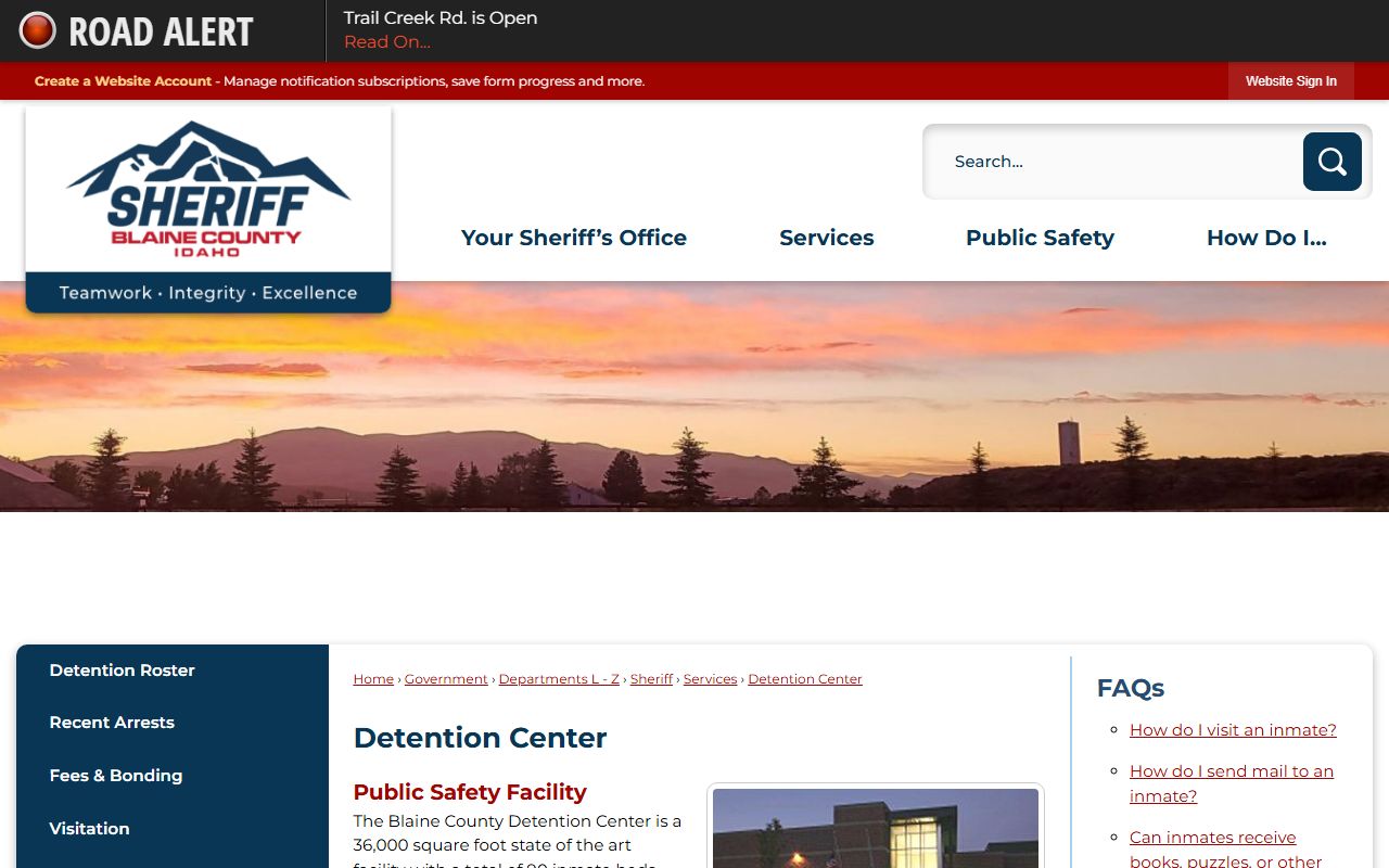 Blaine County inmate search detention center source