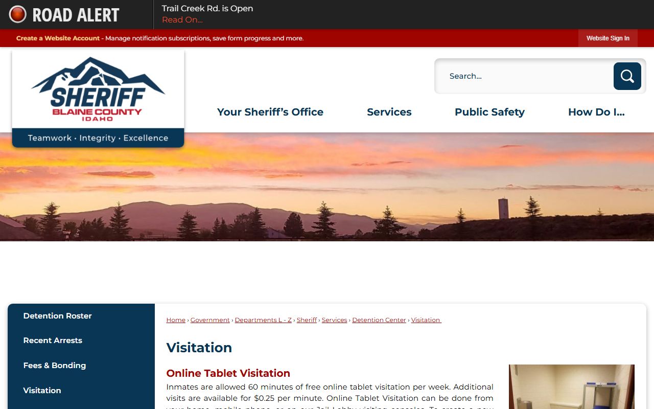 Blaine County inmate records jail visitation schedule
