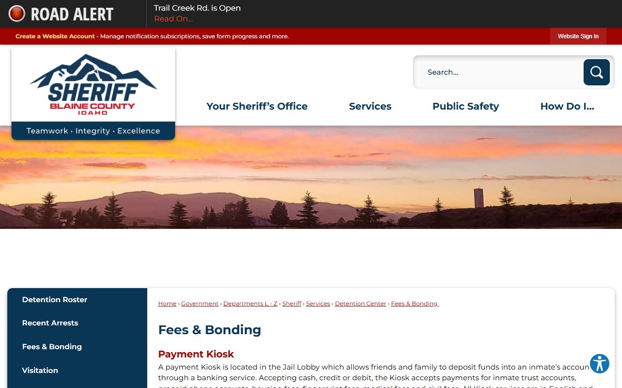 Blaine County inmate records jail fees and bonding source