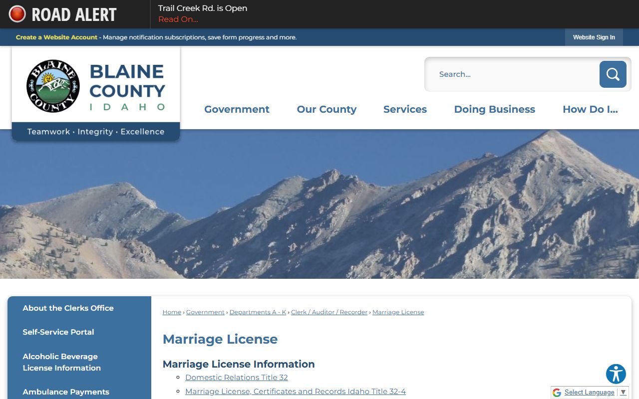 Blaine County marriage records marriage license source
