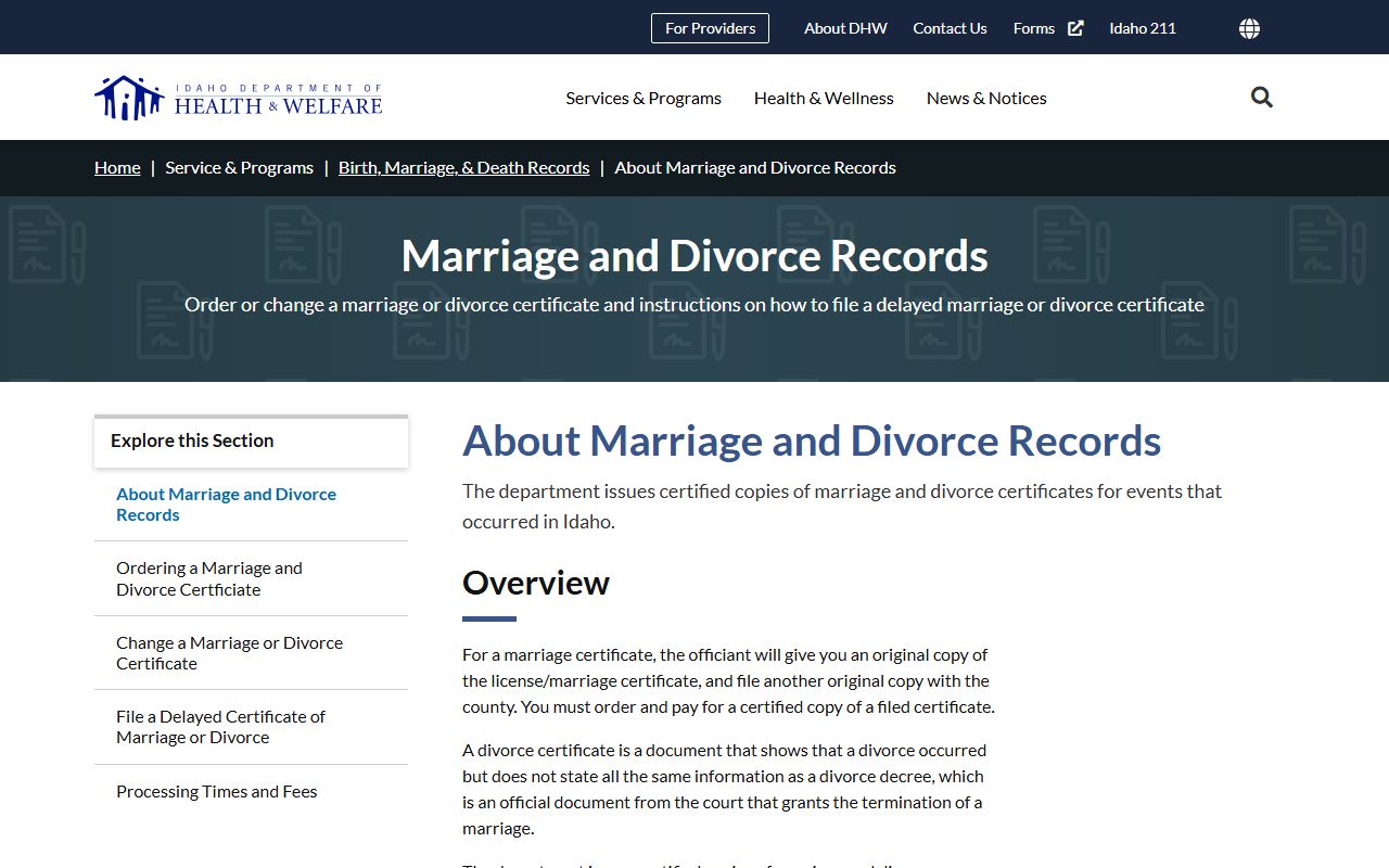 Blaine County marriage and divorce records Idaho vital records source