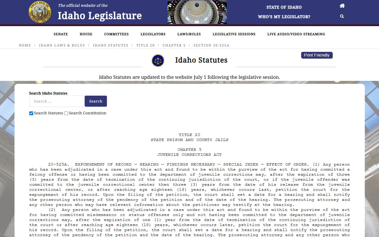 Blaine County probate records Idaho juvenile record sealing statute