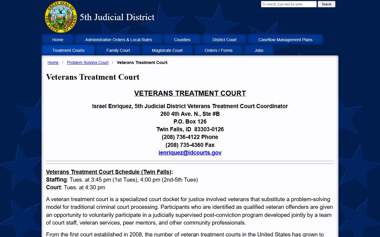 Blaine County probate records Fifth Judicial District family reunification treatment court source