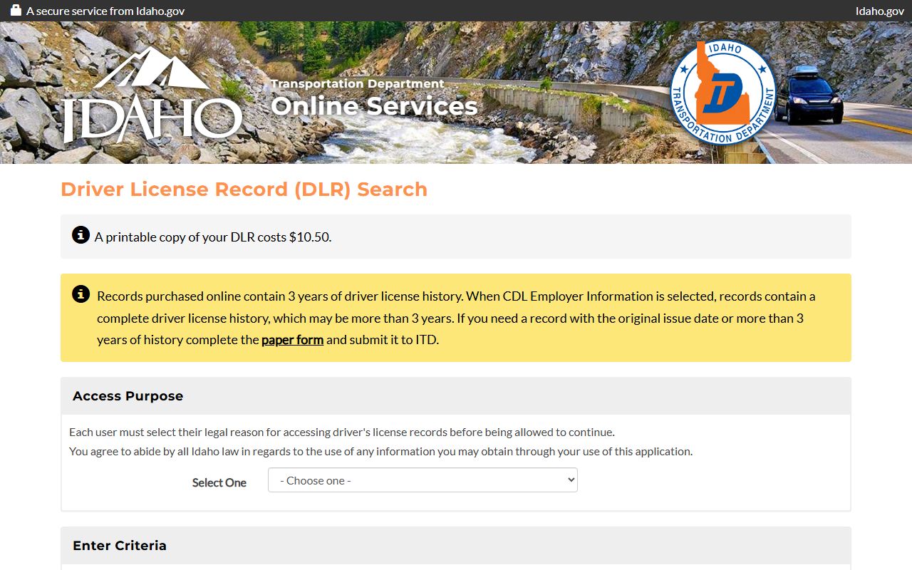 Blaine County traffic court records Idaho driver license record search