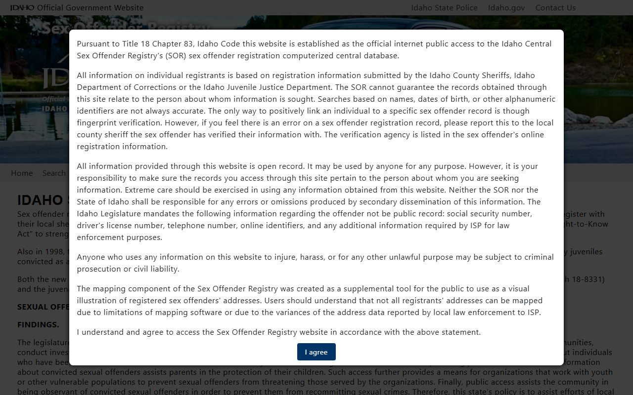 Blaine County warrant records Idaho sex offender registry source